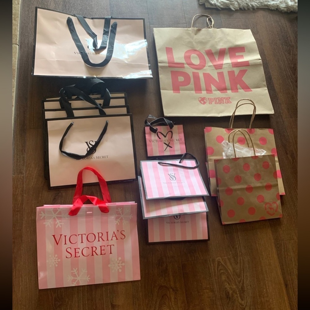 16 Victoria's Secret Pink Paper Gift Shopping Favor Variety Bags Large to Small